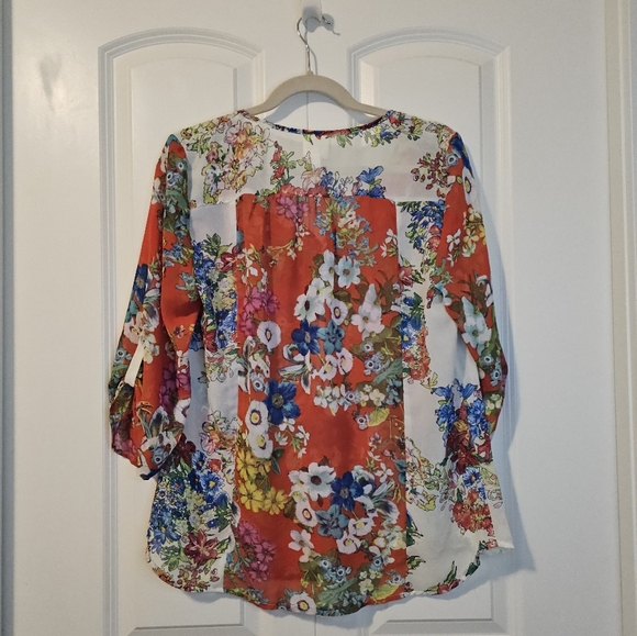 Anthropologie Fig and Flower Womens Floral Semi Sheer Blouse, Flowy, SZ M - Picture 2 of 8
